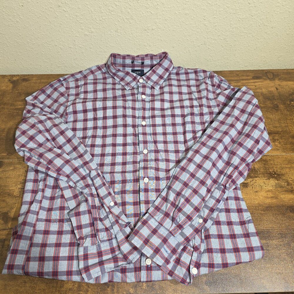 J Crew Men’s Large Slim Red/Blue Long Sleeve Button Down Shirt